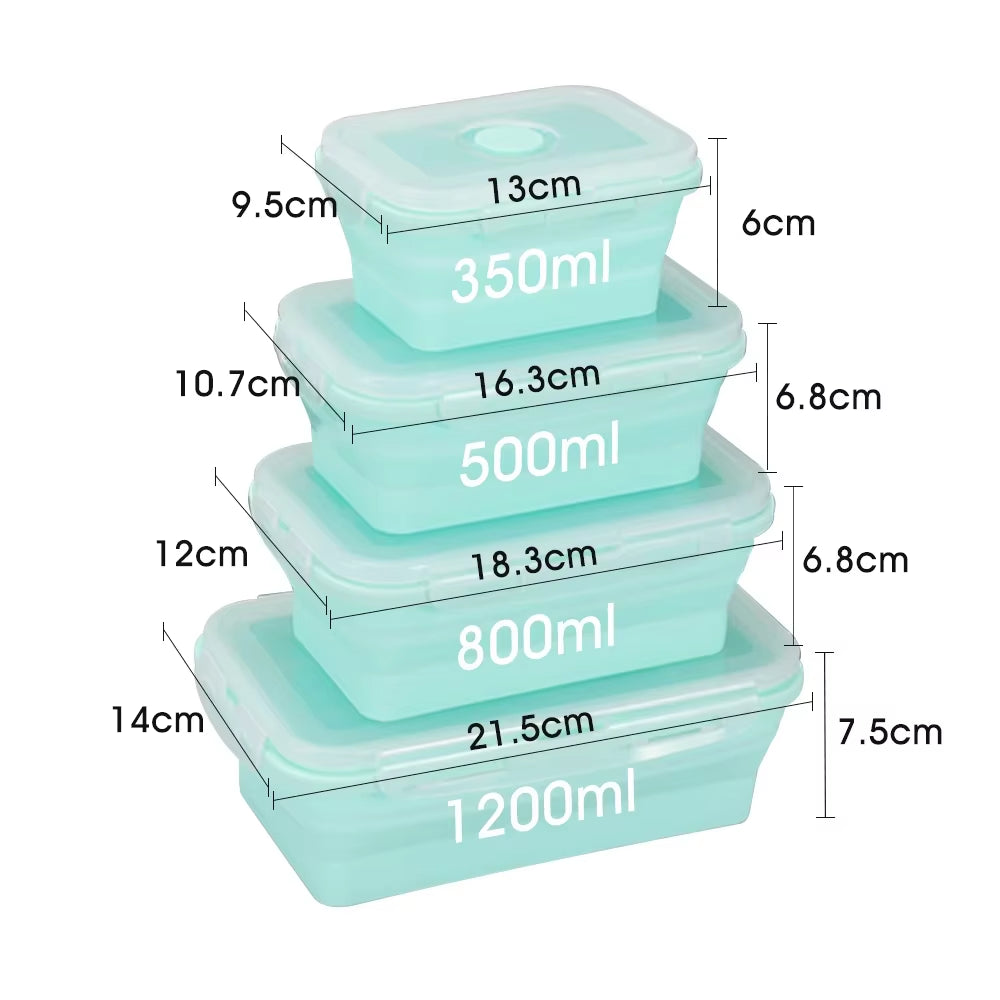 4Pcs/Set Silicone Rectangle Lunch Box Collapsible Bento Box Folding Food Container Bowl 300/500/800/1200Ml for Dinnerware