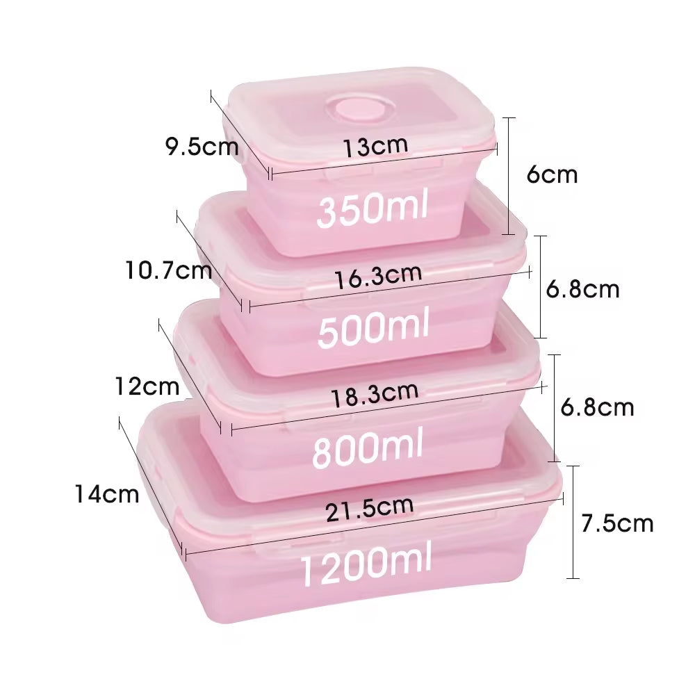 4Pcs/Set Silicone Rectangle Lunch Box Collapsible Bento Box Folding Food Container Bowl 300/500/800/1200Ml for Dinnerware